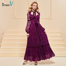 Dressv вечернее платье трапециевидной формы, элегантное кружевное платье на пуговицах с поясом, длинные рукава, длина по щиколотку, свадебное вечернее платье, вечернее платье es