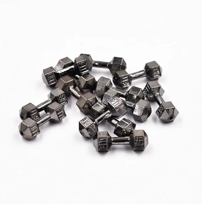 

6pcs/ 25*9mm High Quality antique silver gun black gold Fitness Gym Sport Motivation LIFE FIT Dumbbell Bead Charm