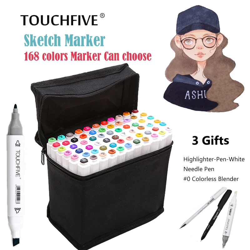 TouchFIVE маркер 30/40/60/80/168 Цвета ручка маркер комплект Dual Head эскиз маркеры кисточки ручка для рисования анимация дизайн товары для рукоделия