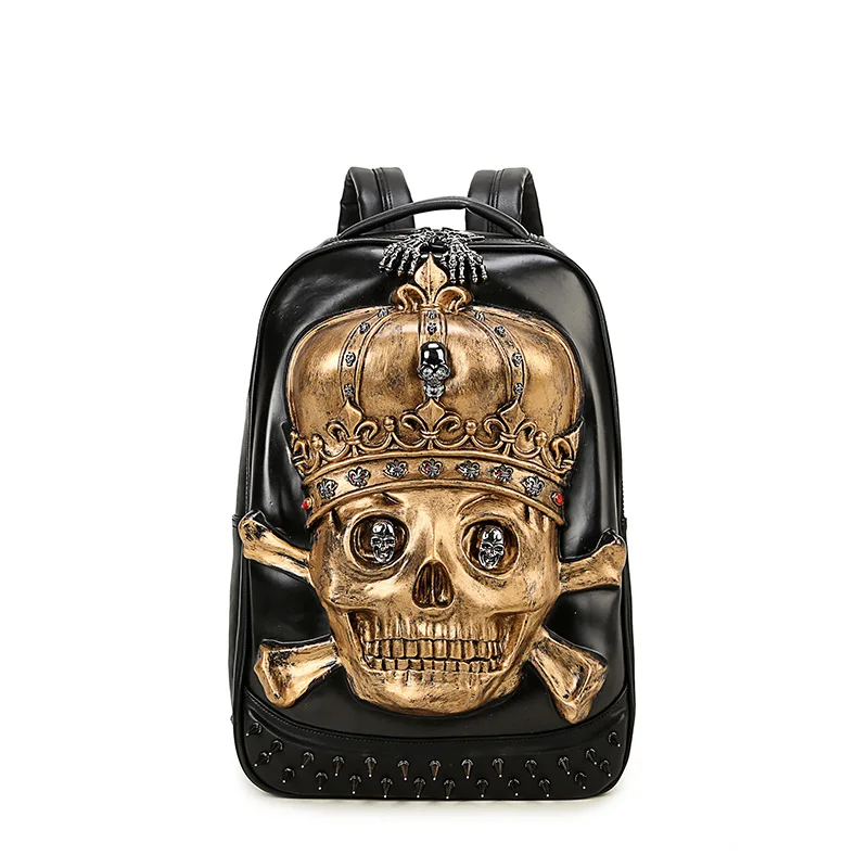 

3d Pu Leather Skull Crown Backpack Youth Fashion School Bags Knapsack For Teenage Boys Bookbag Zaino Laptop Mochila Rugzak