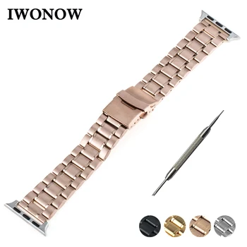 

5 Pointer Stainless Steel Watchband for Apple Watch iWatch 38mm 42mm Safety Clasp Band Wrist Strap Bracelet + Adapters + Tool
