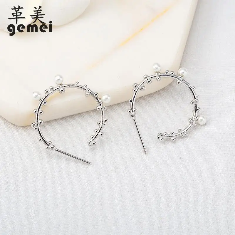 

Gemei Beautiful 925 Sterling Silver Jewelry Earring Semicircle Imitation Pearl Stud Earrings For Women Fashion Jewelry