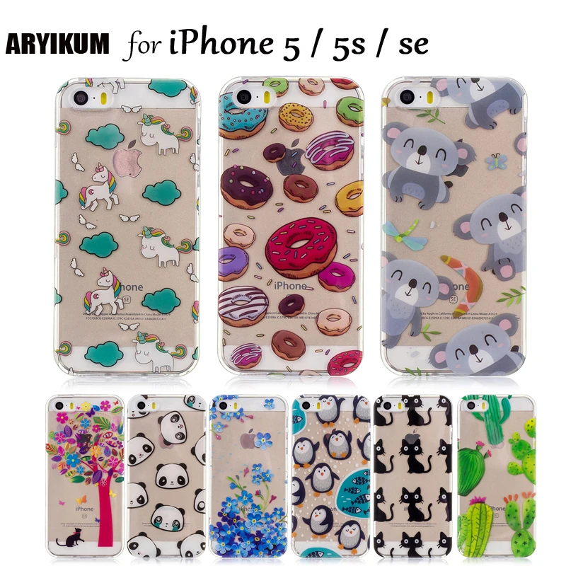 Для iPhone 5S SE 5 Coque 5SE силиконовый чехол милый мультфильм панда кошка Единорог тонкий