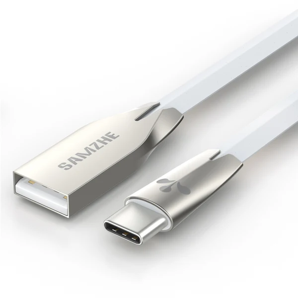SAMZHE плоский кабель usb type-C из цинкового сплава USB-C зарядный кабель type-c для Galaxy S8 Plus Xiaomi huawei P10 P9 Oneplus Nexus 5X6 P - Цвет: White