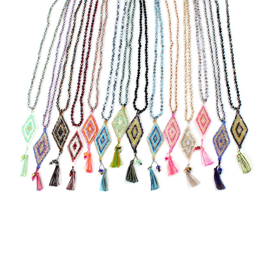 

SHINUSBOHO Bohemian Delica Handmade Necklace Miyuki Beads Statement Necklace Square Necklace for Women & Men Jewelry Collares