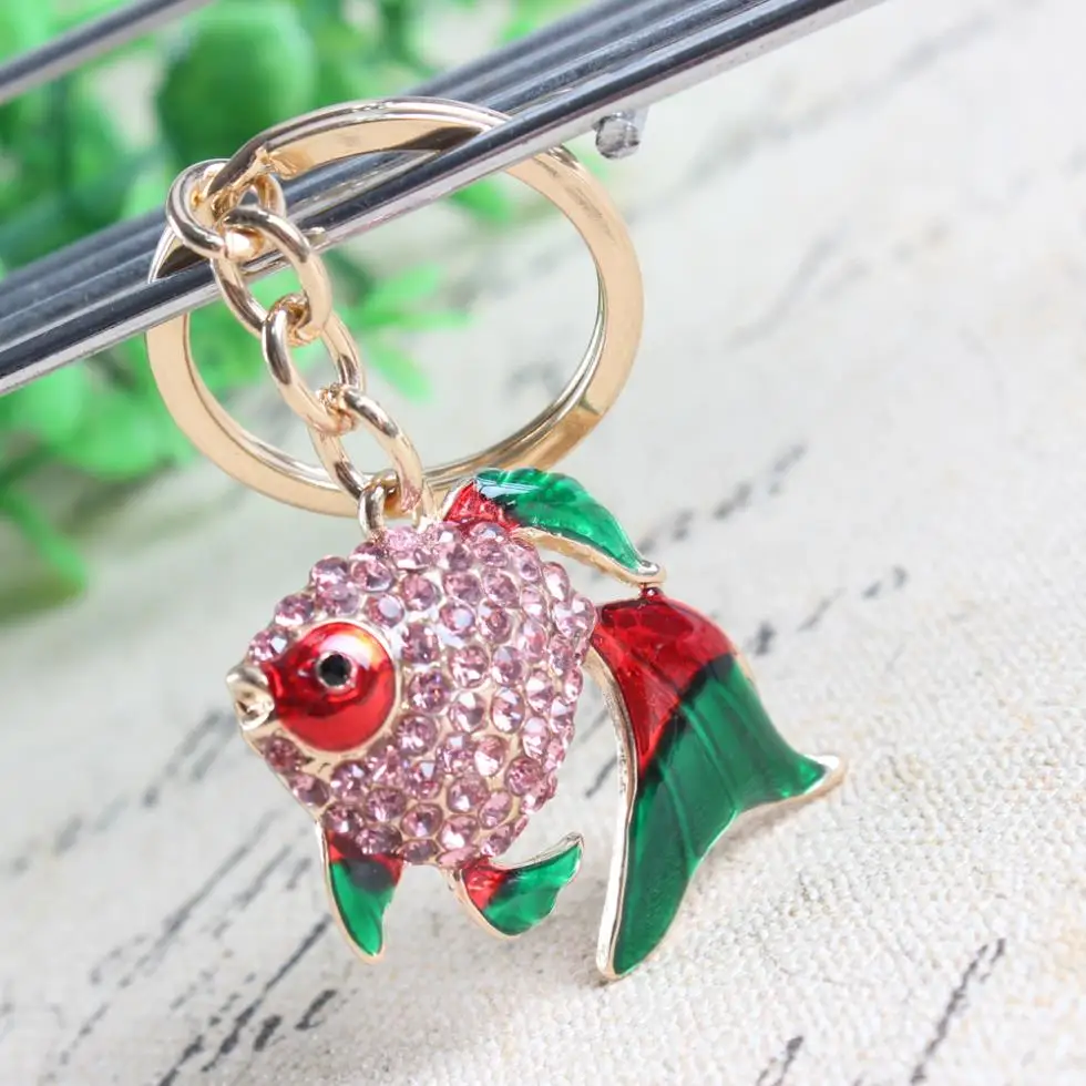 Lovely Fish Goldfish Crystal Charm Purse Handbag Car Key Keyring
