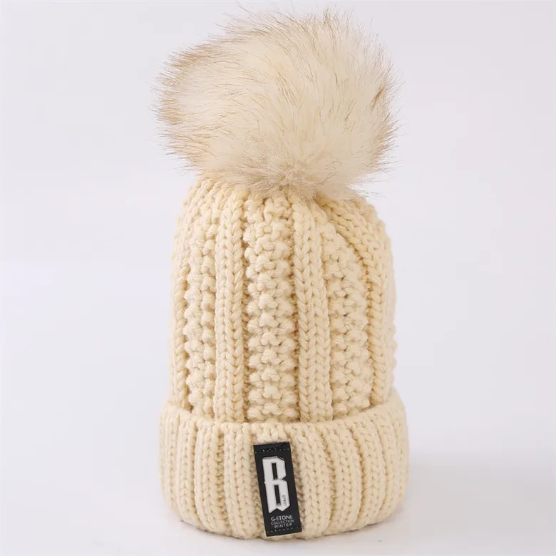 1 beige Брендовые зимние вязаные шапочки шапки женские толстые теплые шапочки Skullies шапка женская вязаная шапка с буквенным принтом шапочки уличные наборы для езды на велосипеде - Цвет: 1 beige