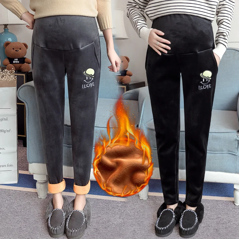 3503# Thicken Warm Golden Velvet Maternity Pants 2018 Winter Fashion Pants Clothes for Pregnant Women Pregnancy Belly Trousers