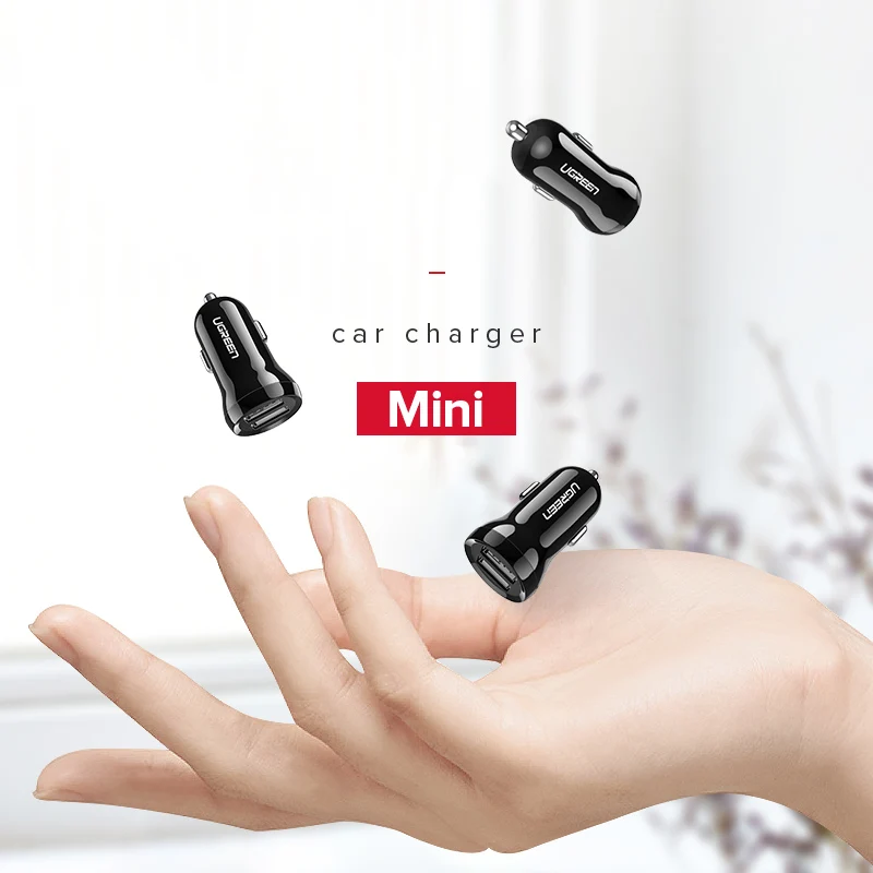 Ugreen شاحن سيارة USB صغير للجوال هاتف لوحي GPS 4.8A سريع شاحن سيارة-شاحن المزدوج USB سيارة مهايئ شاحن الهاتف في سيارة