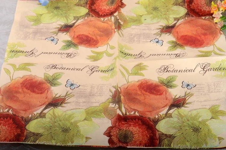 20 шт, салфетки для свадебных салфеток с цветочным рисунком розы,, натуральная древесина, вечерние салфетки для украшения