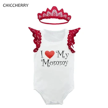 

I Love My Mommy White Newborn Baby Girl Romper with Headband Summer Kids Clothes Overalls Jumpsuit Macacao Bebe Infant Clothing