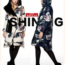 Зимняя куртка, женское пуховое пальто, парка, 90% утиного пуха, пальто для женщин с цветочным принтом, свободные бархатные пуховые пальто в стиле пэчворк, верхняя одежда