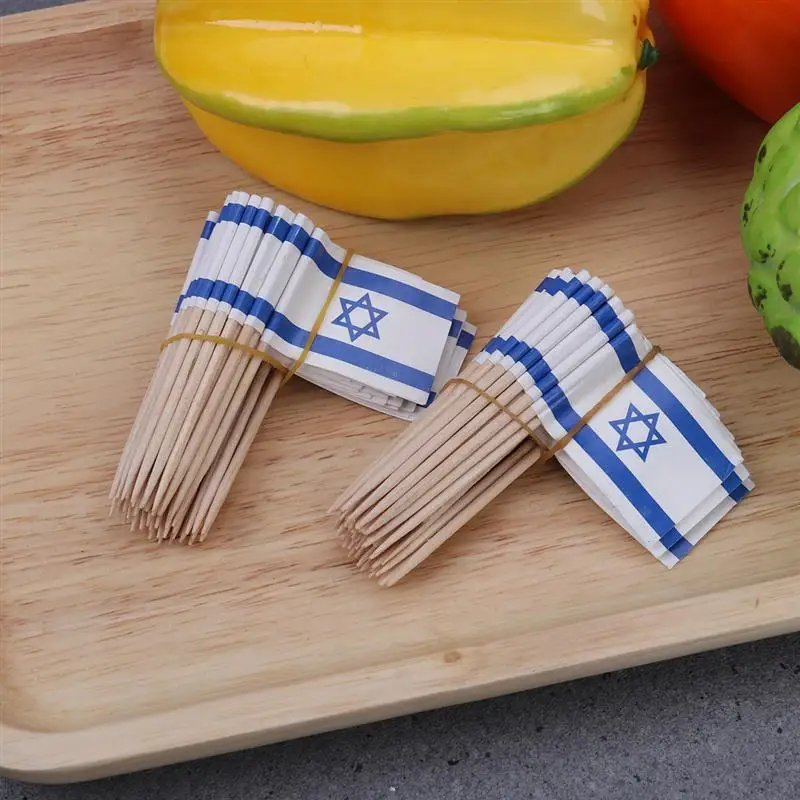 100 шт. шпажки с флагами Флаг Израиля пищевые зубочистки вечерние аксессуар 3,5x2,5x6,5 см