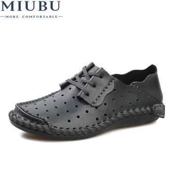 

MIUBU Plus Size 38-48 Genuine Leather Men Shoes Flats Oxford Shoes For Men Breathable Hollow Out Summer Loafer Casual Shoes