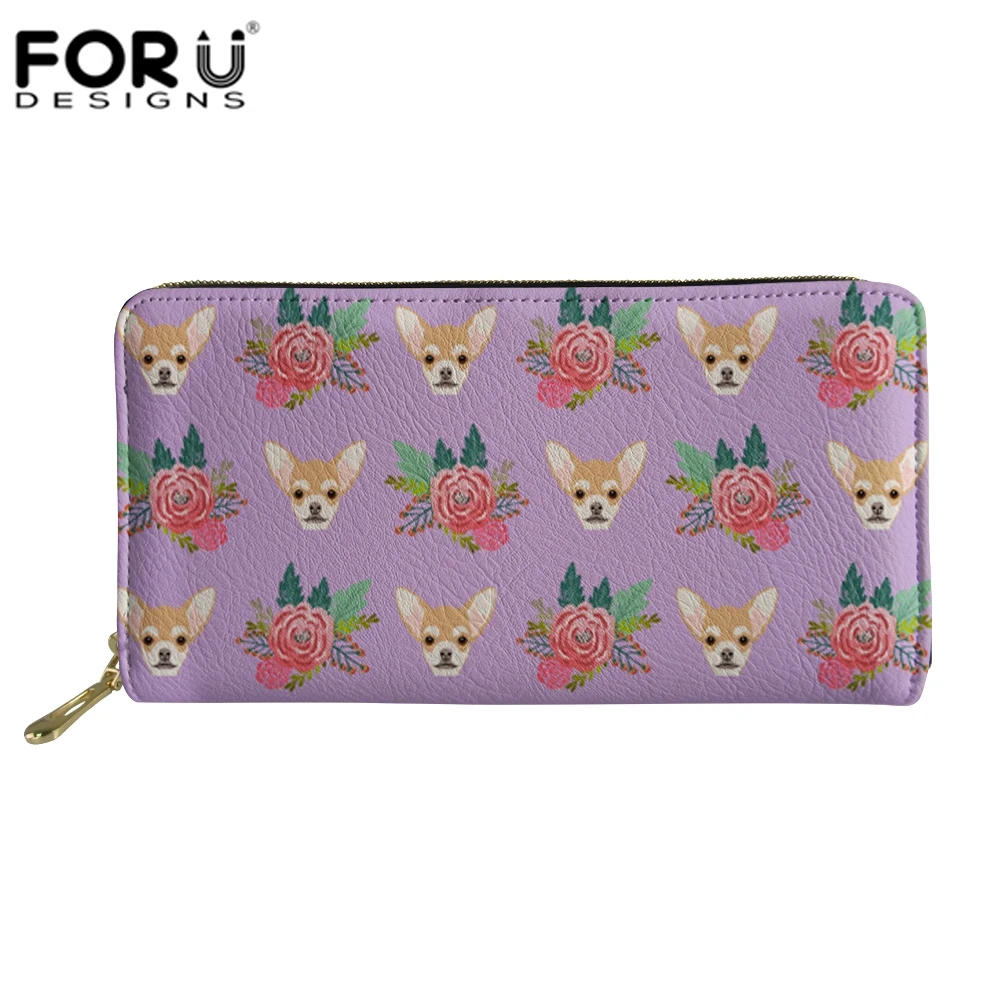 

FORUDESIGNS PU Leather Wallets Chihuahua Printing Coin Change Pocket for Females Card Holders Money Bag Dogs Design Clutch 2018