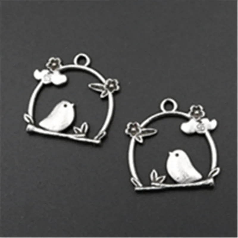 

WKOUD 10pcs Antique Sliver My Favorite Bird's Nest Canary Charm Earrings Necklaces DIY Fashion Jewelery Findings A592