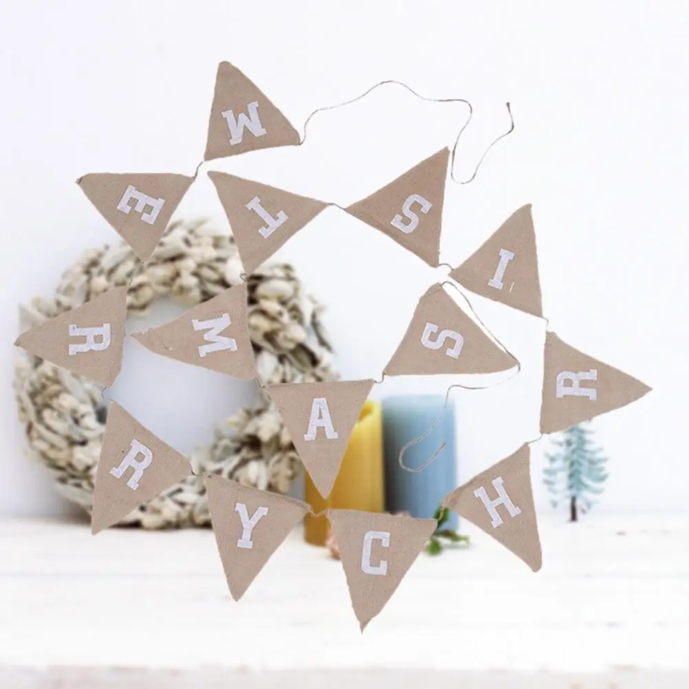 

Merry Christmas Burlap Bunting Banner for Wall Christmas Decoration Outdoor Snowflake Pennant Flag Banner Garland Party Supplies
