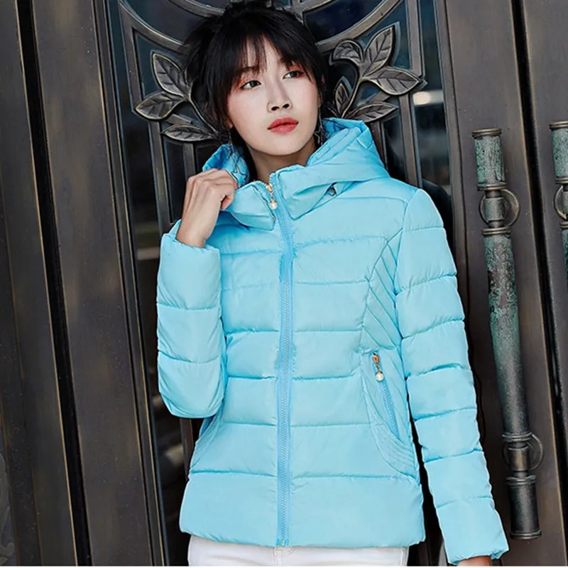 YAGENZ, зимняя куртка для женщин, пальто с хлопковой подкладкой, парка, верхняя одежда, короткие пальто с капюшоном, модные теплые пуховики, базовые пальто 191 - Цвет: Sky blue