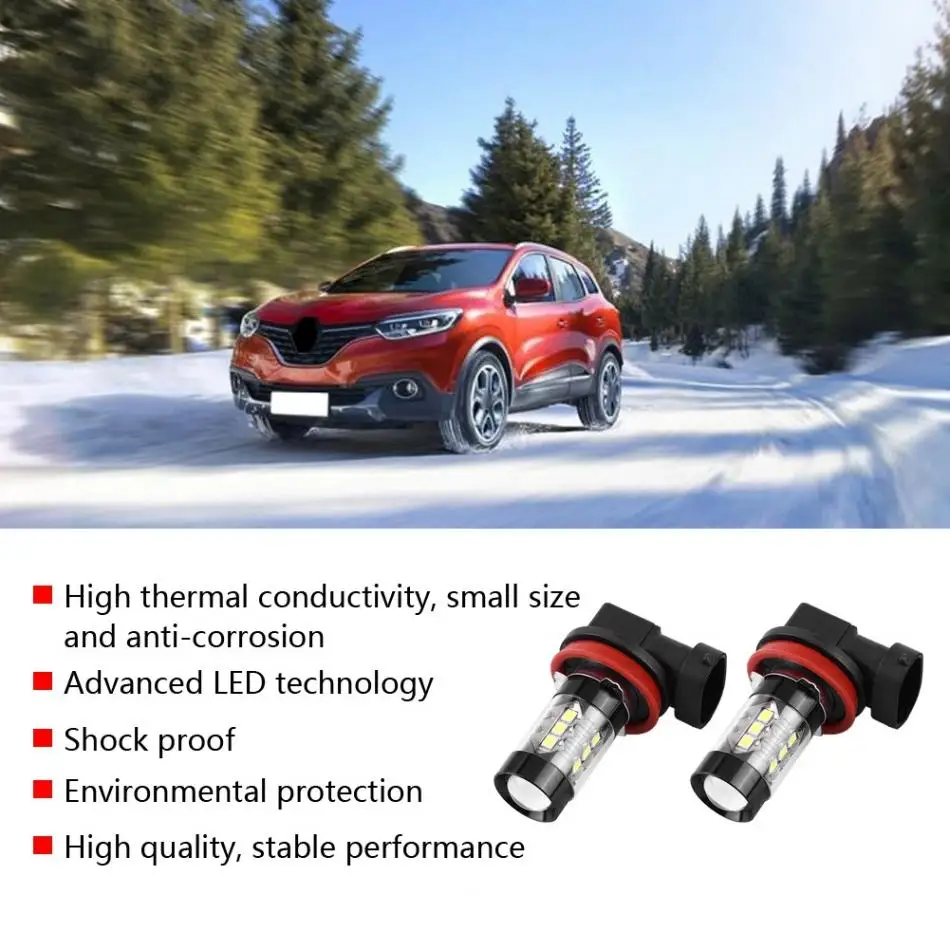 2 шт. H11 H8 12 V-24 V 80 W Автомобильные противотуманные фонари высокое Мощность яркий белый светодиодный Противотуманные фары дневного света лампы автомобильные аксессуары для укладки волос