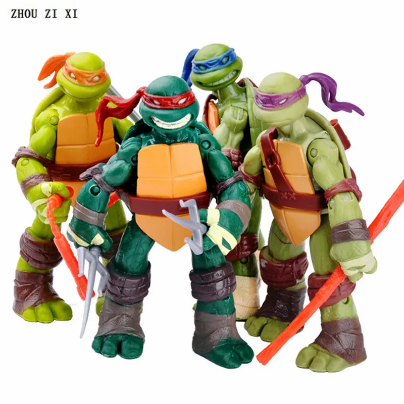 

4pcs/lot Turtles Europe and America style anime figure Michelangelo Donatello Leonardo Raphael Hands and feet can move Toys