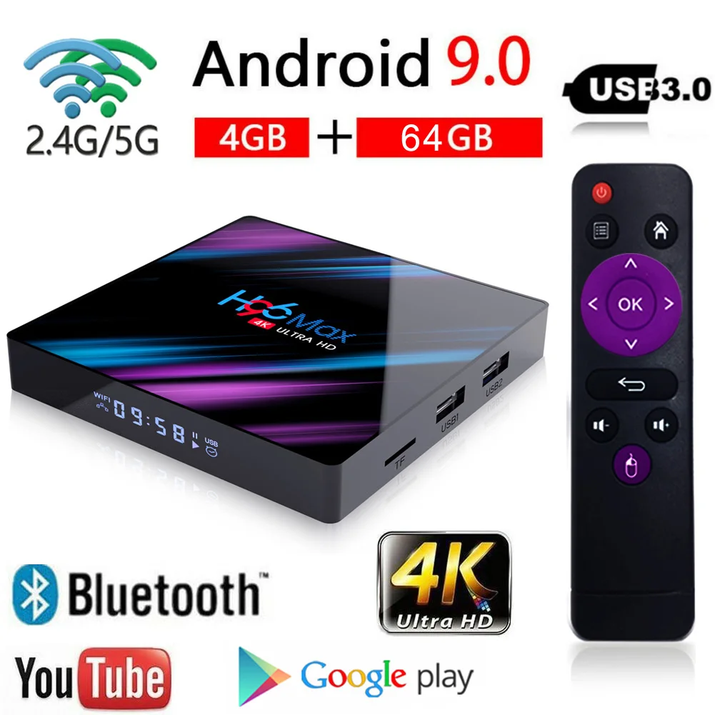 Новейший H96 MAX Android 9,0 Smart tv BOX 4 Гб+ 64 Гб Bluetooth 4K четырехъядерный WiFi Netflix Youtube Google Play домашний аудио медиа