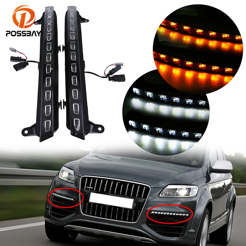  POSSBAY 12V LED Daytime Running Light DRL Daylights Fog Light With Yellow Turn Signal Lamp for Audi - 32871543716