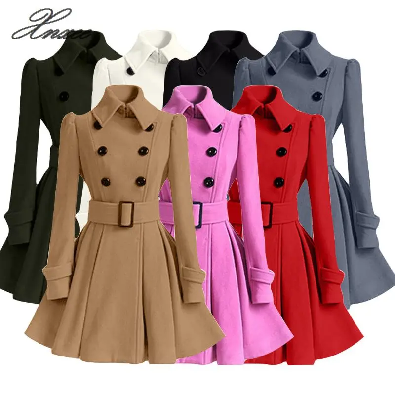 

2019 new winter double-breasted thickening ladies long woolen coat female