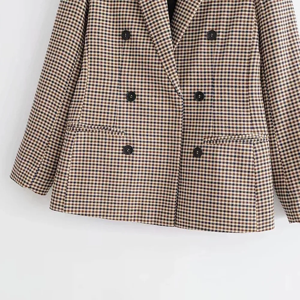 Клетчатый блейзер, куртка для женщин, модные кнопки в стиле ретро, клетчатый пиджак с подплечниками, офисный пиджак, блейзер для девушек, повседневные пальто