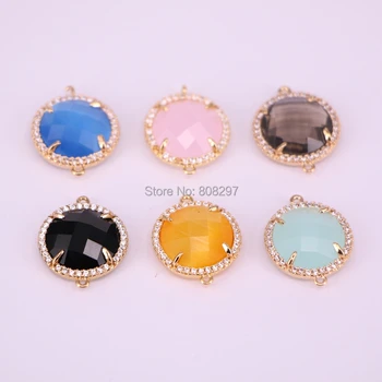 

10Pcs Mixed color connector beads cz pave round gems bead jewelry for womem DIY jewelry making