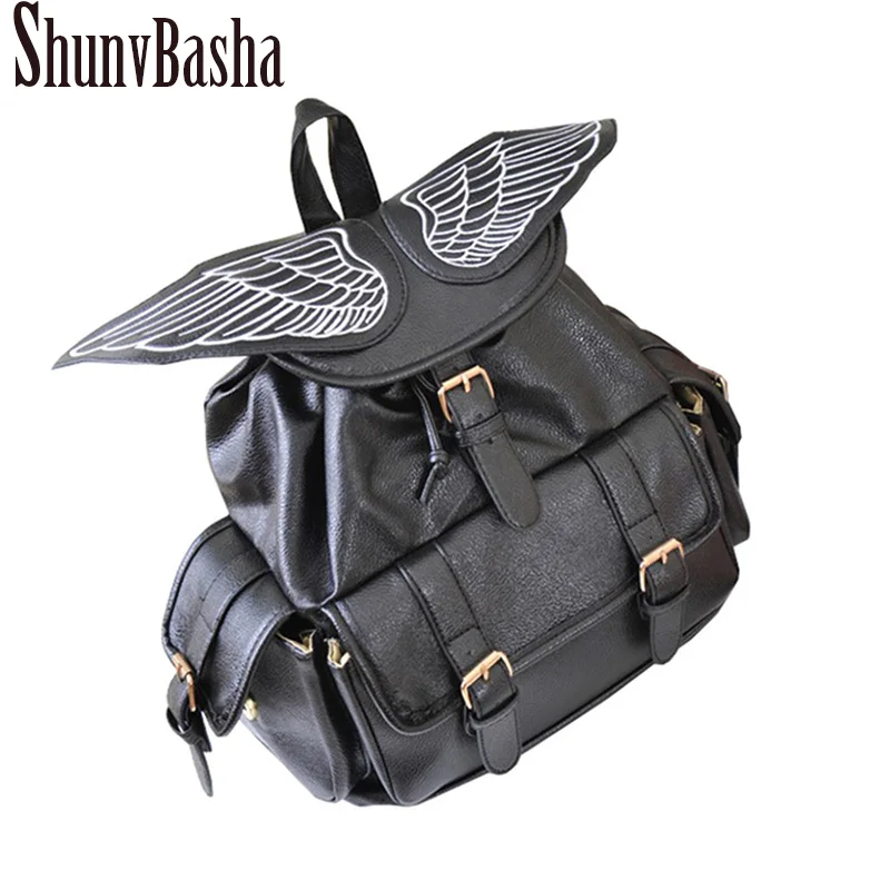 

ShunvBasha Angel wings  PU Leather Backpacks Women Leather Backpack School Bag Travel School backpack Women Casual Daypacks