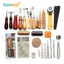 Sanbest Professional Leather Craft Tools Kit Hand Sewing Stitching Punch Carving Work Saddle Groover Set Accessories DIY AT00004 19pcs leather tools craft punch kit stitching carving working sewing saddle groover diy drilling grinding needle buckle tool