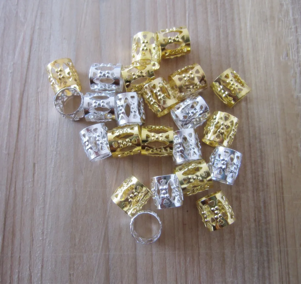 

100 Golden And Silver Mixed Dreadlock Beads Adjustable Hair Braid Cuff Clip 8mm