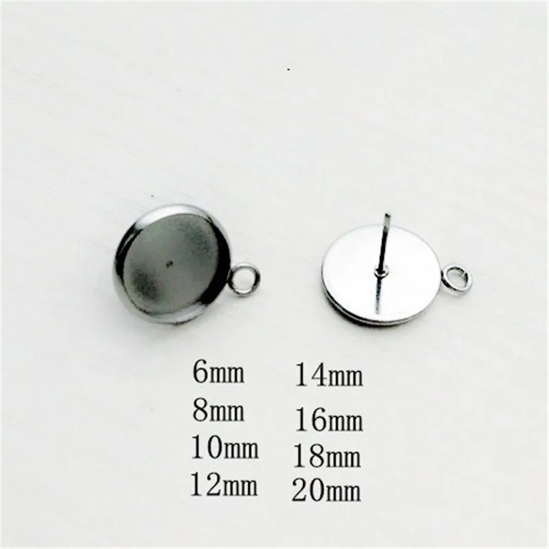 

20pcs 6/8/10/12/14/16/18/20mm Earring Settings Stainless Steel Cabochon Base Blank Fit Cabochons Cameo DIY Stud Earring