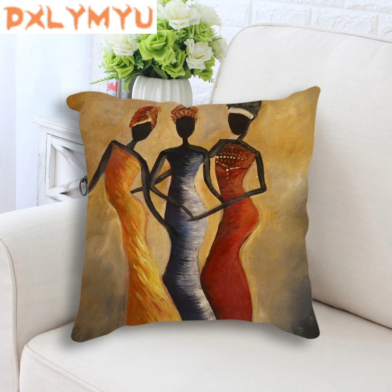 Africa Painting Art Impression Exotic Style Throw Pillow Cotton Linen African Dancer Cushion For Sofa Home Decoration chair cushions