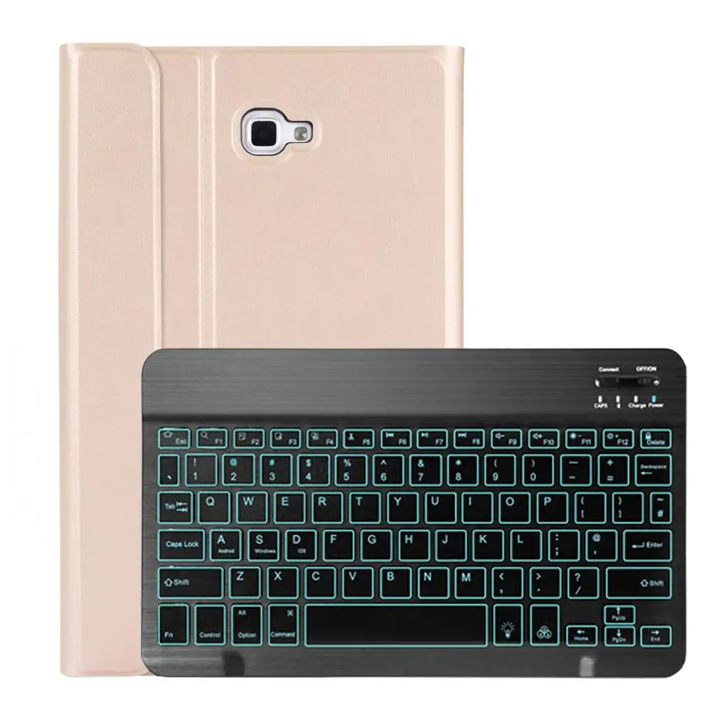 Чехол для samsung Galaxy Tab A A6 10,1, чехол для клавиатуры T580 T585, SM-T580, чехол для SM-T585, 7 видов цветов с подсветкой, bluetooth-клавиатура - Цвет: Gold with Black