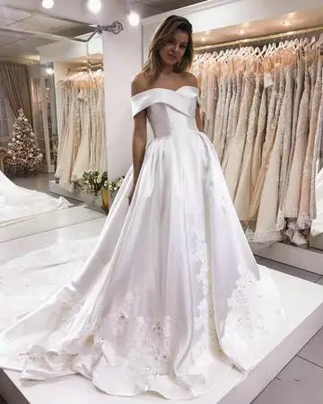 

2020 Vintage Off Shoulder Wedding Dresses A-Line Gown Vestido De Noiva Short Sleeve Wedding Dress Bridal Gown 100% Real