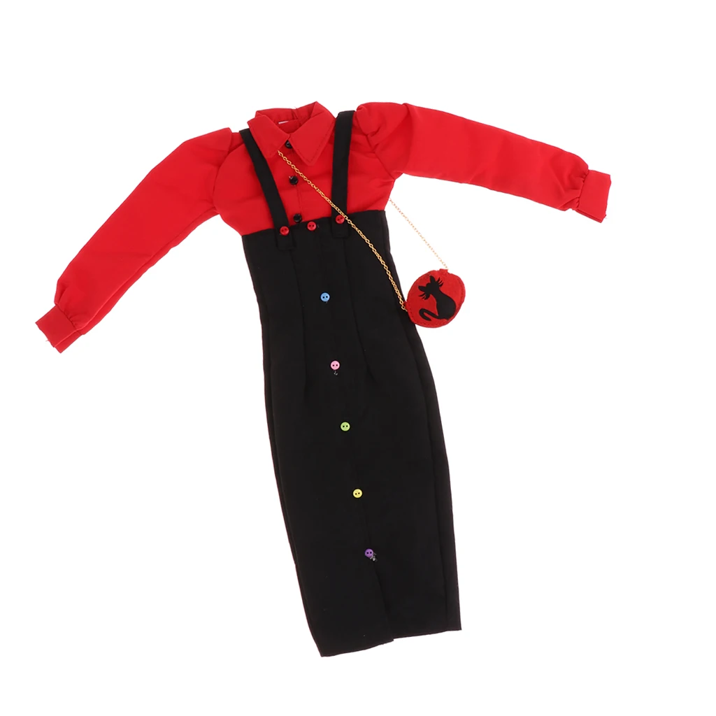 1/3 BJD Doll Clothes Outfit Shirt Suspender Long Pants Overalls with Mini Bag for Girl Gift