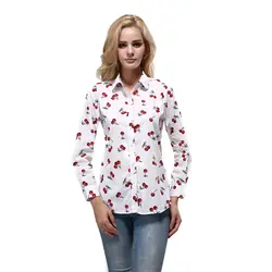 Langmeng 100% хлопок цветочный принт вишенок женская блузка рубашки с длинными рукавами женские рубашки тонкие подходящие блузки feminina