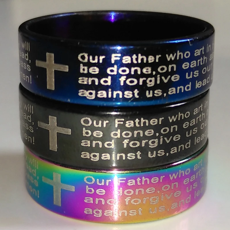 

Bulk lots Wholesale 100pcs Top Mix of Religious Jesus Prayer Rings Men Women Lord's Prayer Stainless Steel Rings
