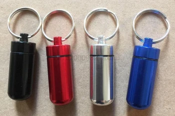 

200PCS key holder Aluminum Waterproof Pill Shaped Box Bottle Holder Container Keychain medicine Keyring keychain box