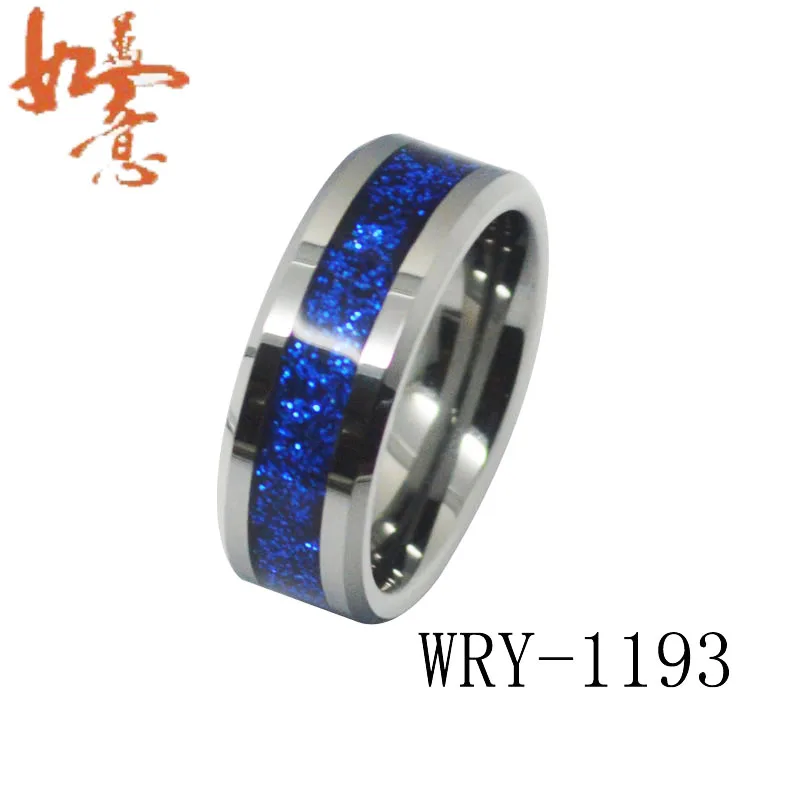 Free Shipping 8mm Tungsten Carbide Ring with Blue Bling jewelry Inlay