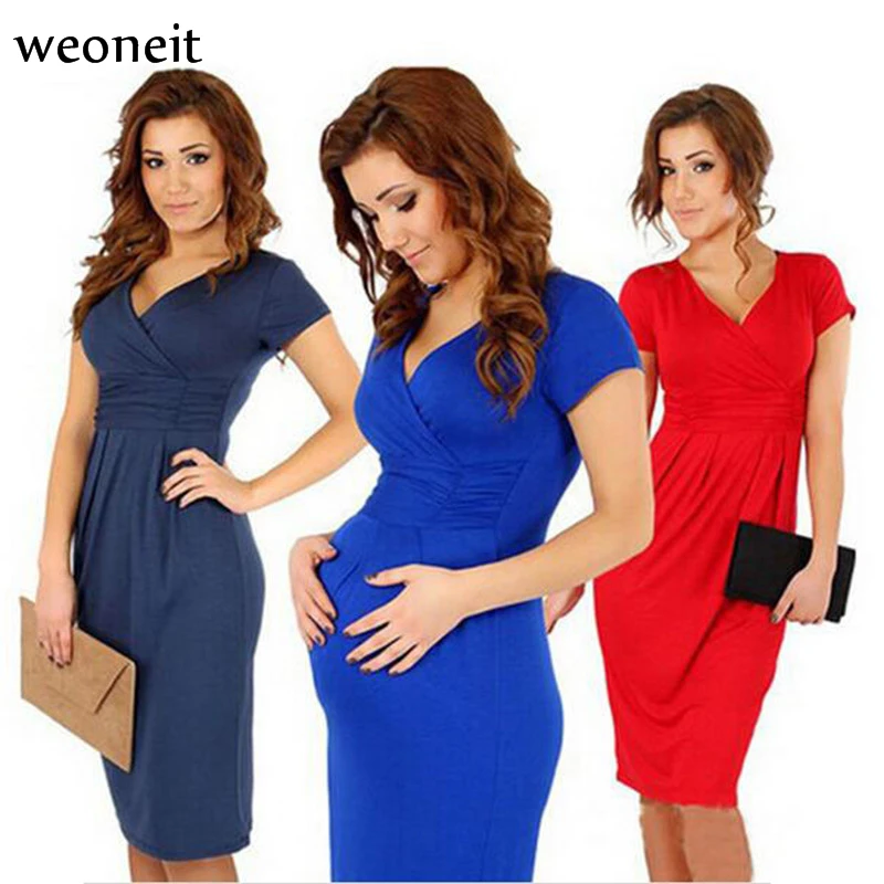 

Weoneit 2019 New V-Neck Maternity Dress Clothing Summer Premama Clothes For Pregnant Women Maternity Wear Maternity Dresses