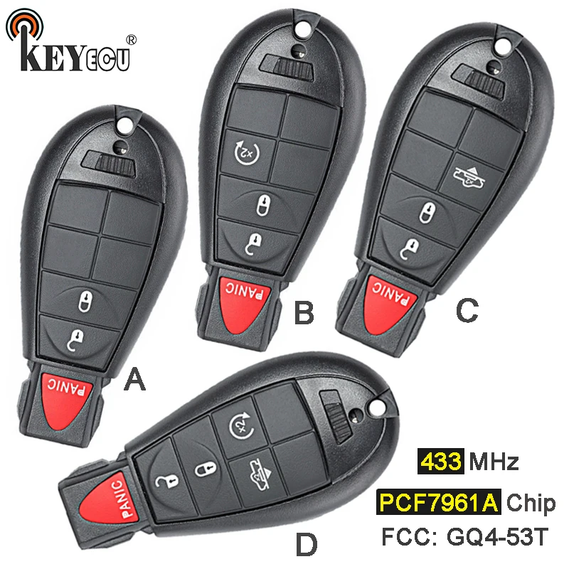 

KEYECU 433MHz PCF7961A Chip GQ4-53T Replacement 2+1/ 3+1 4/ 4+1 5 Button Remote Key Fobik Fob for Dodge RAM 1500 2500 3500 4500