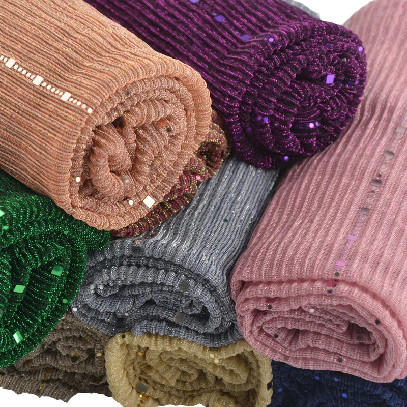 

New shimmer pleated hijab,plain shiny crinkle scarf with lurex,plain glitter shawls,Muslim hijab,elastic head scarf with sequins