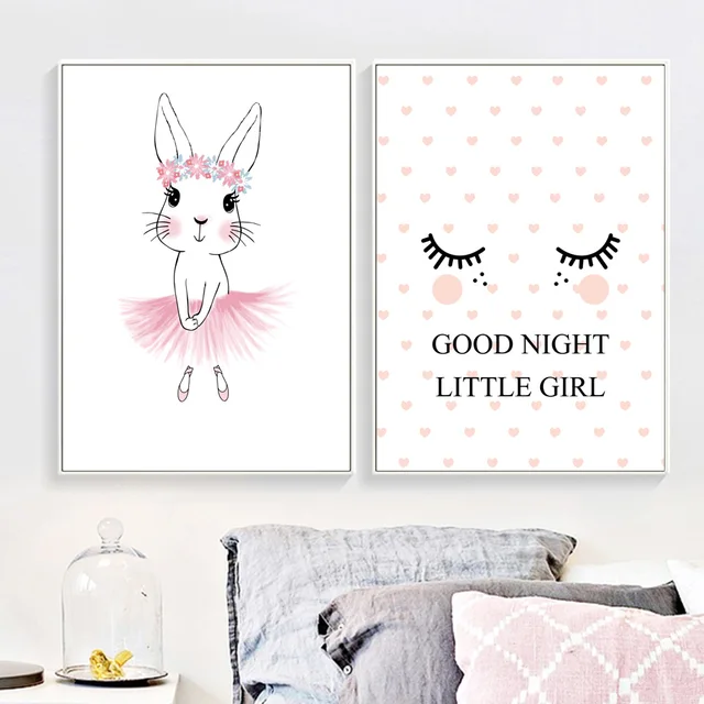 Rabbit Good Night Nordic Posters And Prints Wall Art Canvas Painting Rabbit Good Night Nordic Posters And Prints Wall Art Canvas Painting Bunny Nursery Decoration Pictures For
