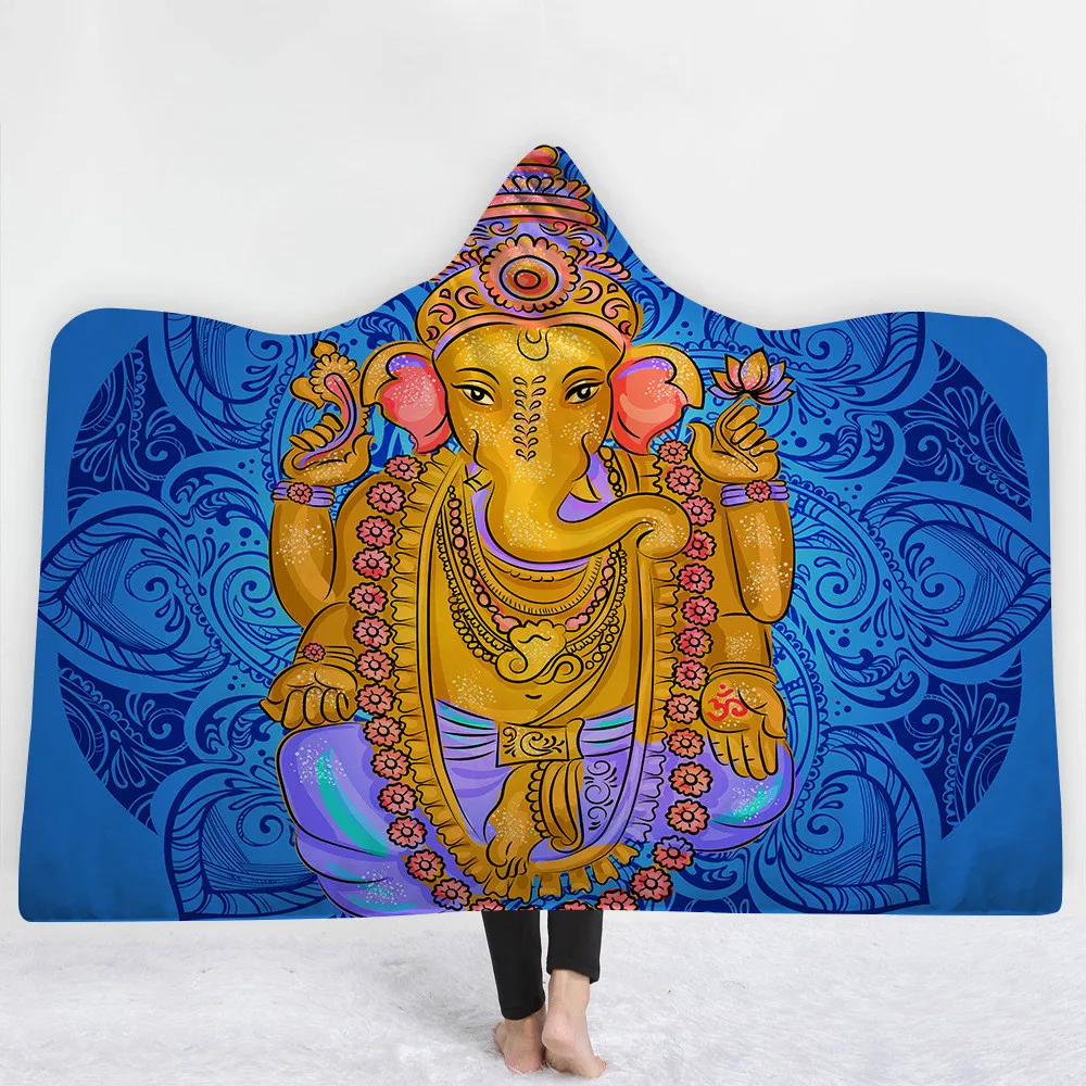 Подгонянное одеяло с капюшоном для взрослых и детей индийская Мандала со слоном обертывание шерпа флисовый плед - Цвет: 007