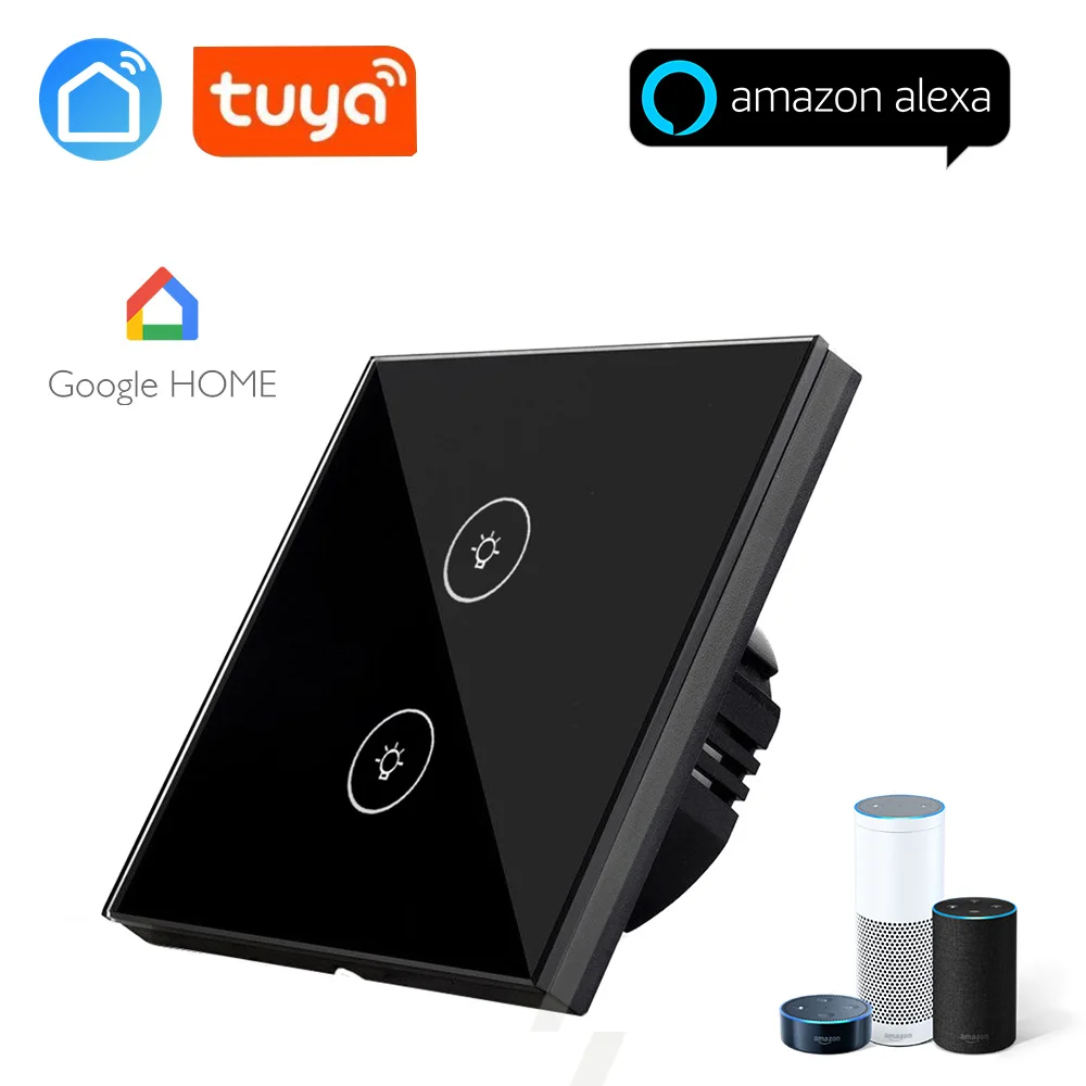 

2 Gang 1 Way WIFI Touch Switch Crystal Glass Panel Wall Light Switch Wireless Smart Home Switch Support Tuya APP