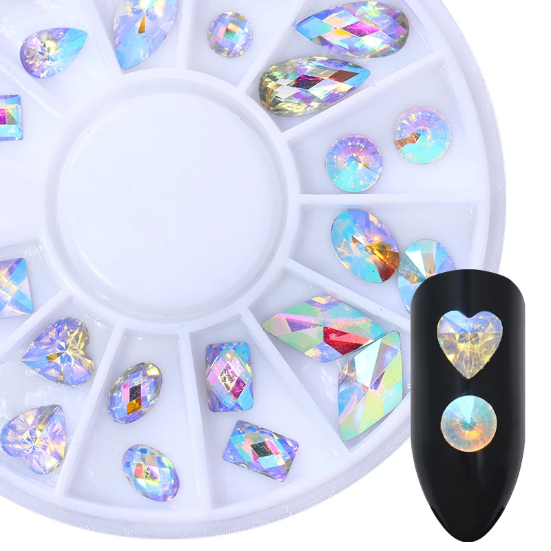 

Marquise Heart Water Drop AB Color Rhinestone Flat Back Resin 3D Nail Decoration in Wheel Manicure Nail Art Accessories