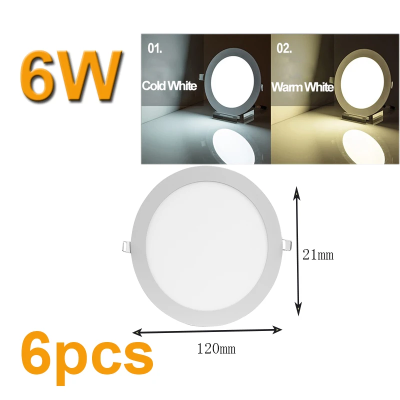 Точечный светодиодный светильник, встраиваемый круглый светодиодный потолочный светильник s 3 Вт 6 Вт 9 Вт 12 Вт 15 Вт 18 Вт 220 В, Светодиодный точечный светильник, точечный светильник для кухни - Испускаемый цвет: 6w