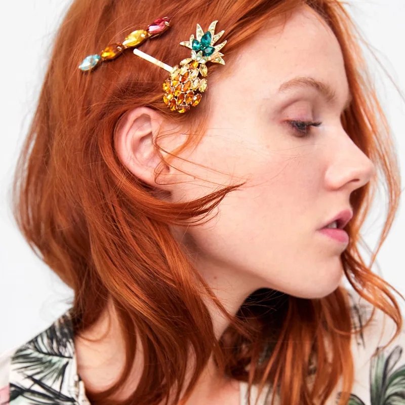

3pcs/set Pineapple Hair Clips Personalized Rhinestone Fashion Hair Accessories Colorful Acrylic Hairpins for Girls